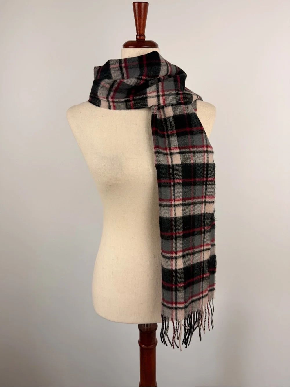 Plaid Fringe Scarf in Black, Gray & Red
